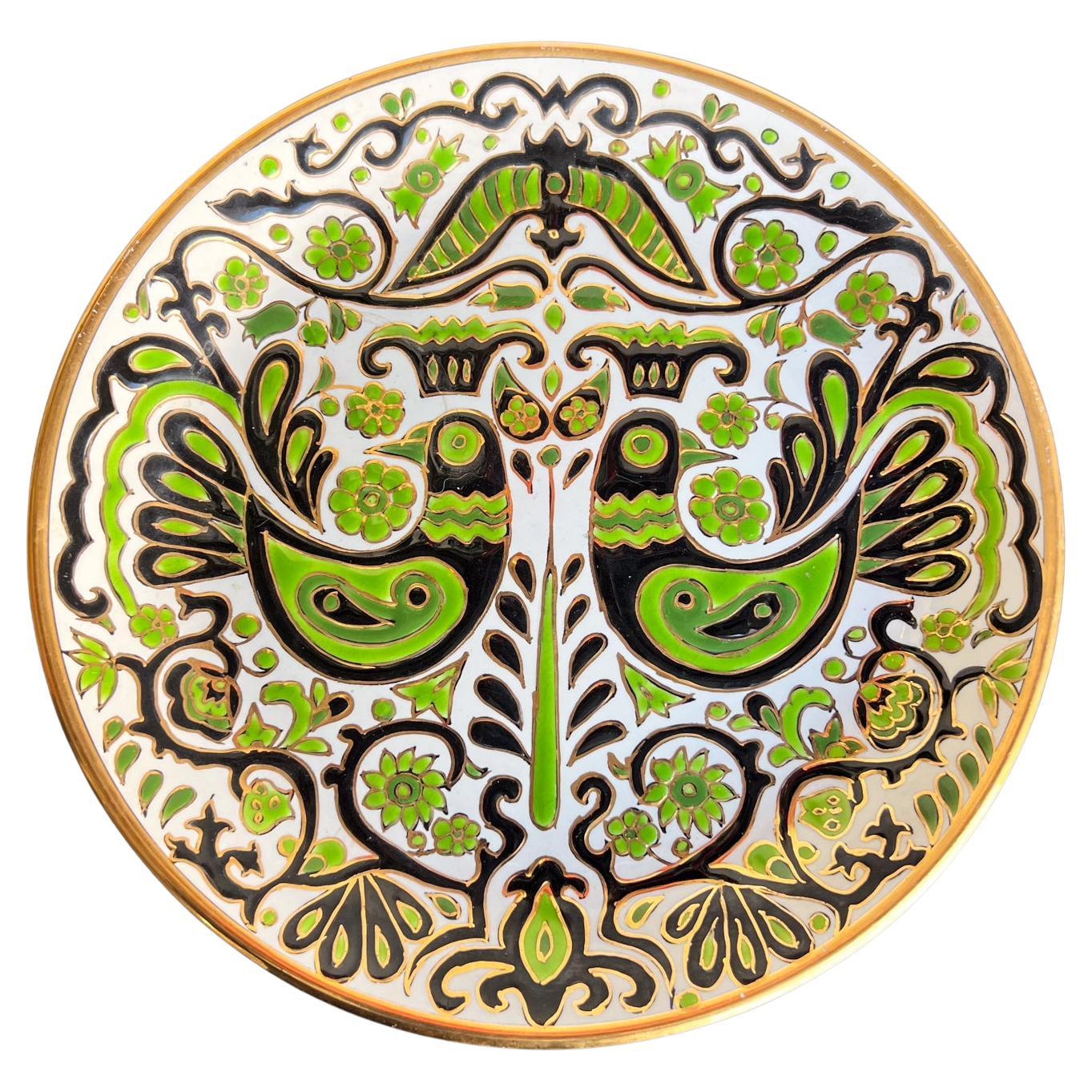 Rodos Keramik Hand Painted Green Plate Decorative Wall Decor For Sale
