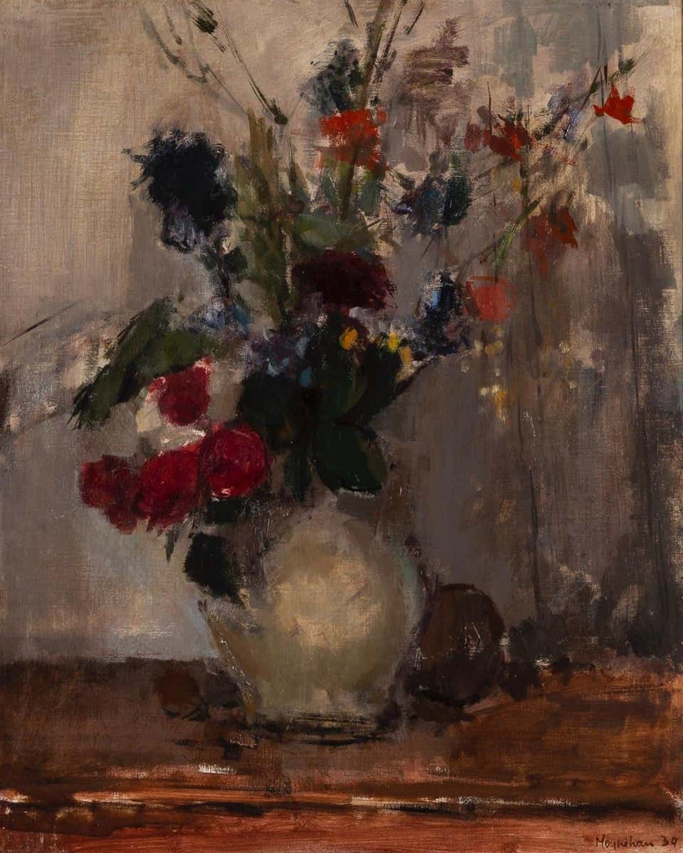 Still life, Flowers (3), Oil on Canvas Painting by Rodrigo Moynihan, 1939