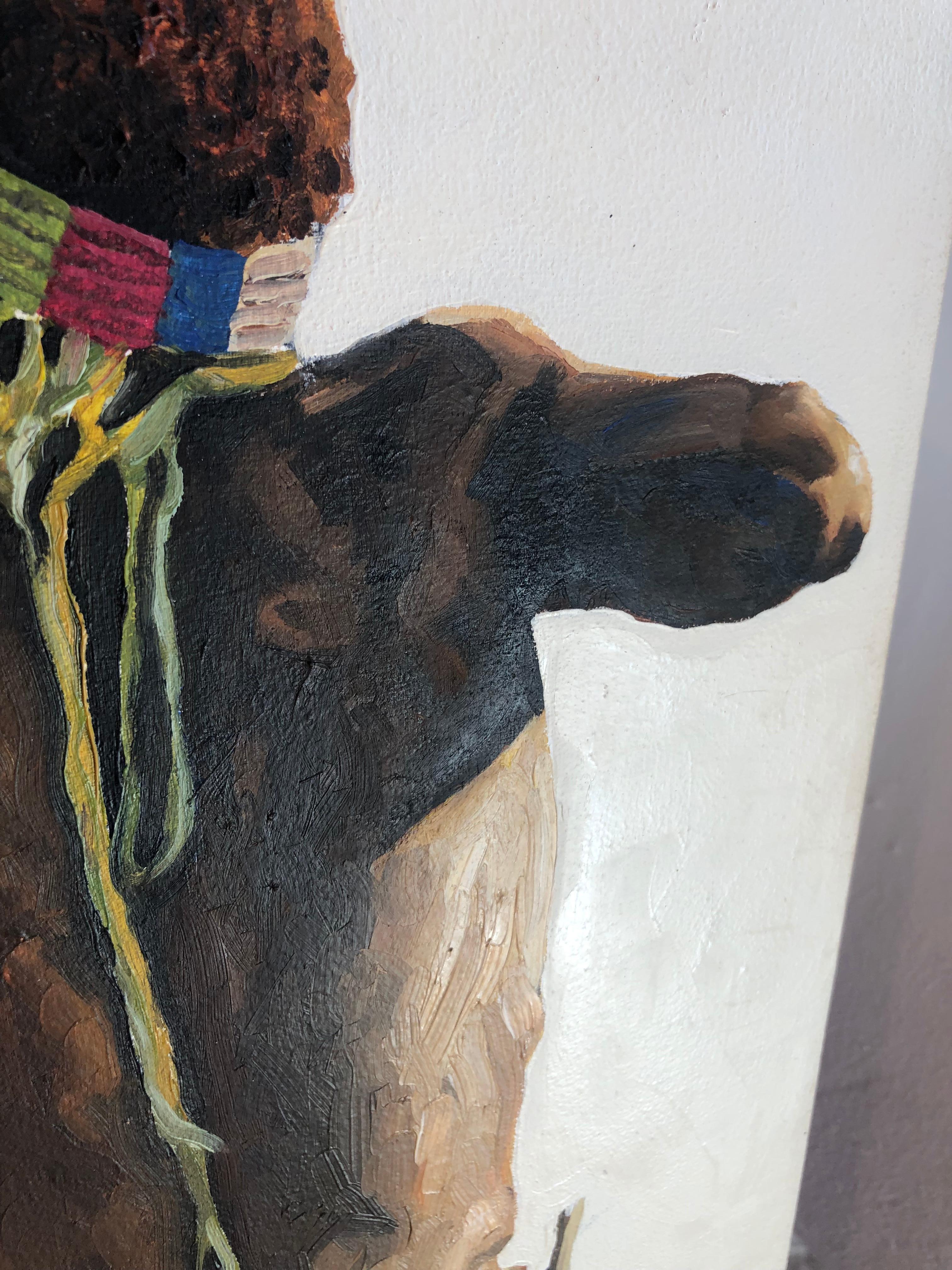 L'africano e la macchina fotografica: Pittura ad olio figurativa contemporanea della macchina fotografica in vendita 2