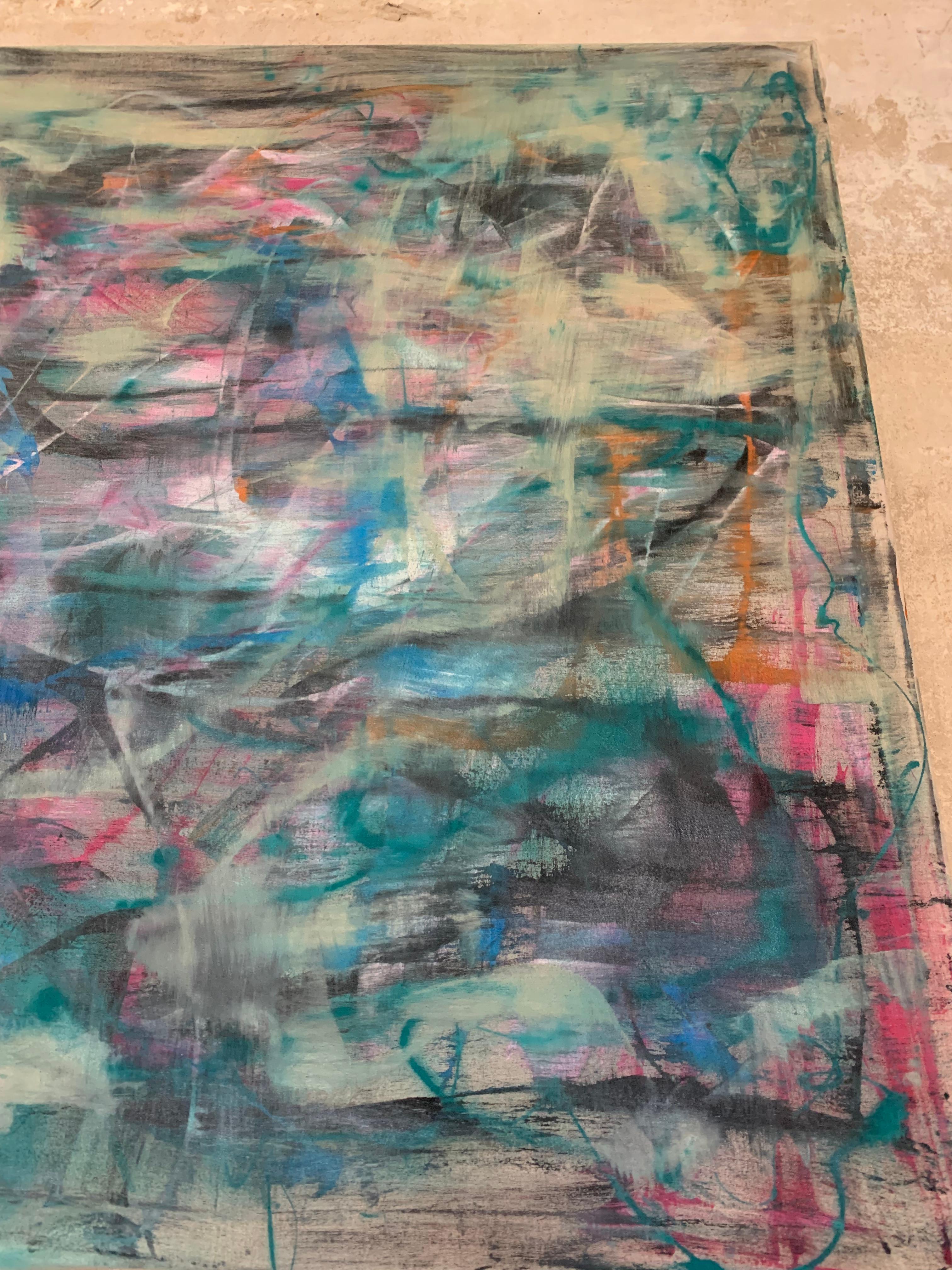 Blue Mist rappresenta il punto intermedio tra la fine di qualcosa e l'inizio di un'altra, come un collegamento impercettibile all'interno di una continuazione.

Medium: tela originale non spalmata 100% cotone, colori acrilici.

L'opera presenta