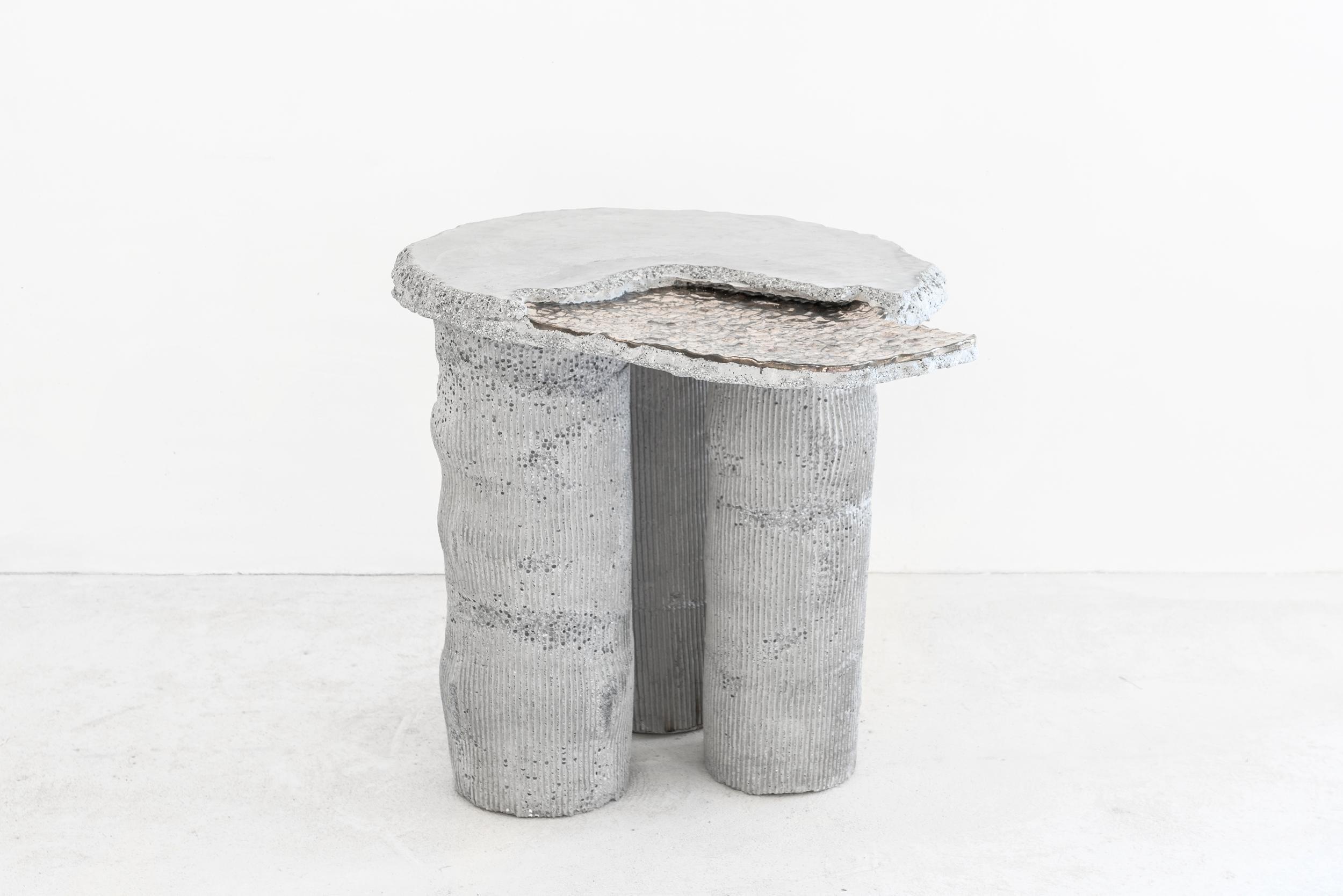 Rodrigo Pinto 
High side table
From the series “Tierras Hipnóticas” (Hypnopompic lands)
Manufactured by Rodrigo Pinto
Santiago de Chile, 2020
Produced in exclusive for Side Gallery
Concrete consisting of marble grains, stone carbonates, copper