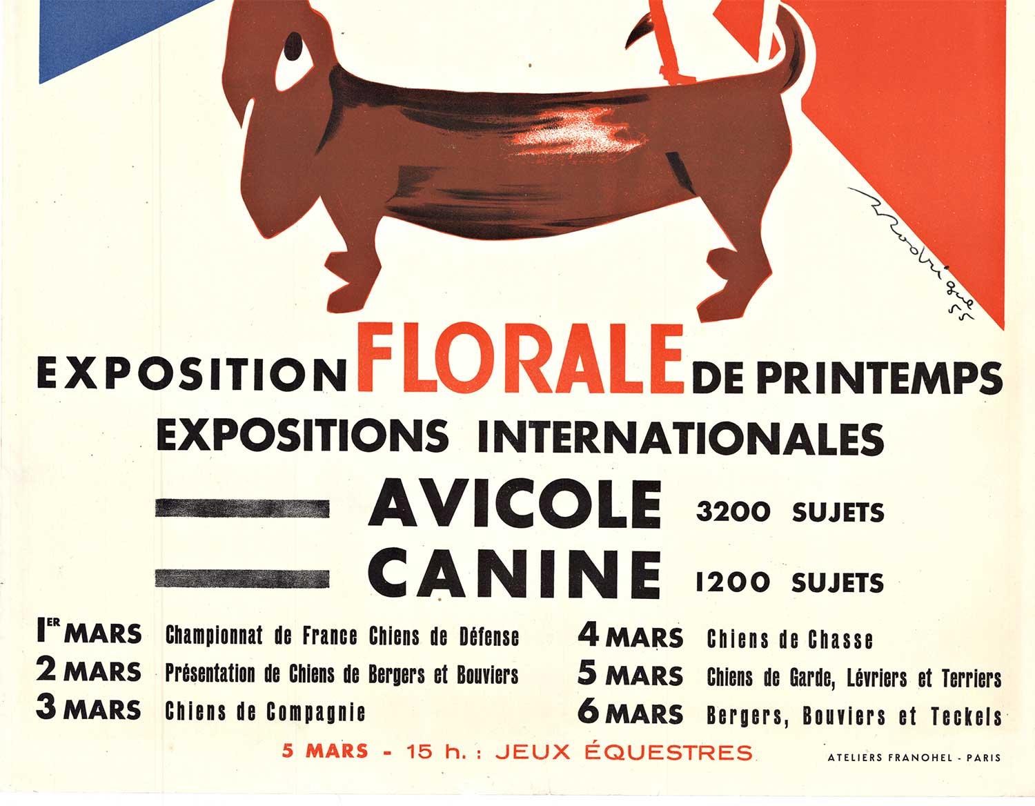 Original Exposition Florale de Printemps vintage French poster.    Archival linen backed in very fine condition, ready to frame.   Printer:   Ateliers Franohel, Paris.

This exposition was held at the Porte de Versailles, (The Paris Expo Porte de