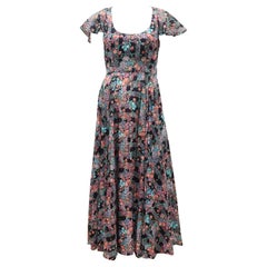 Rodrigues Black Floral Maxi Dress With Built-In Capelet, 1970's