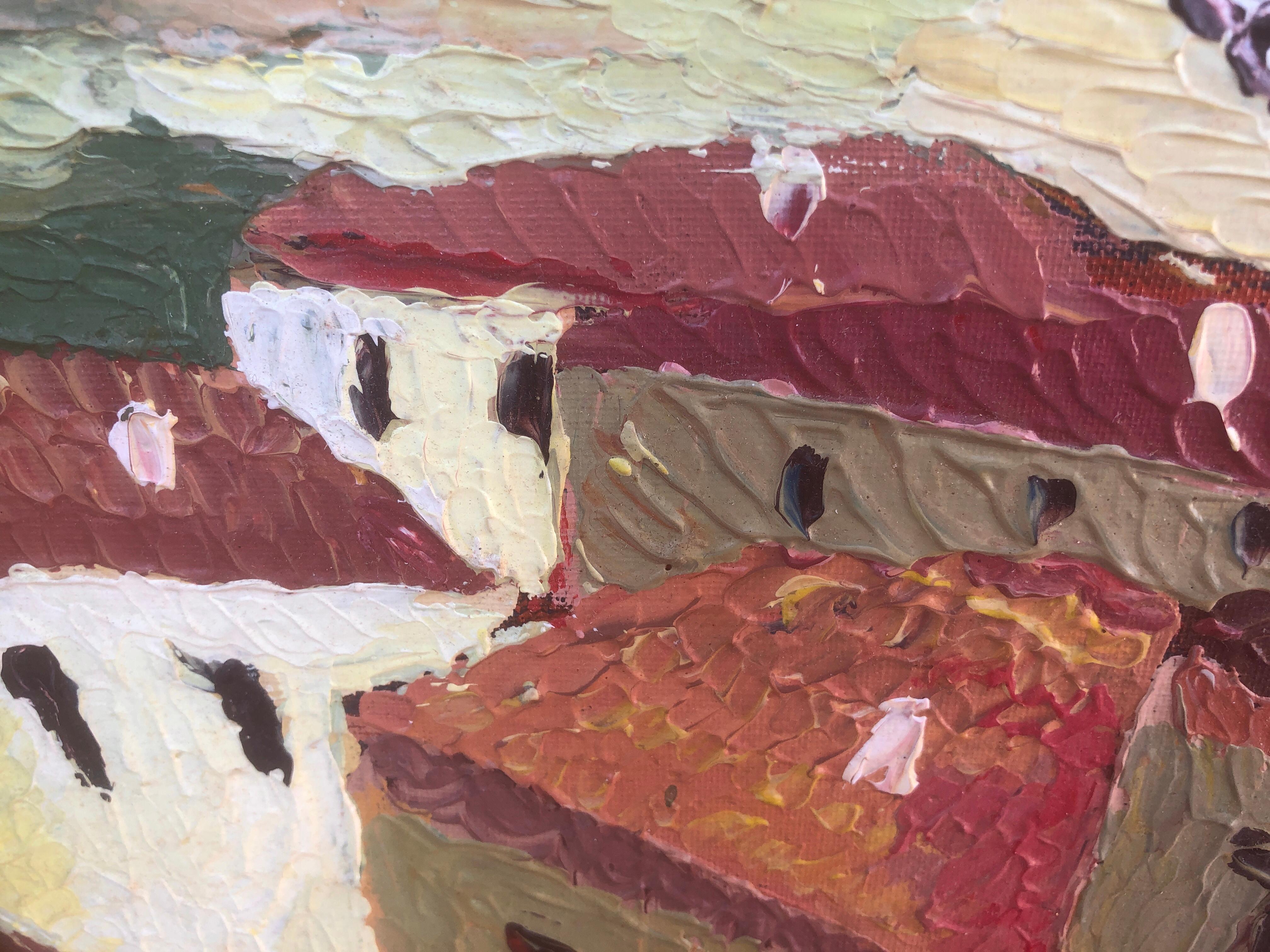 Windmills Lloret de Mar Spain spanish landscape oil on canvas painting 2