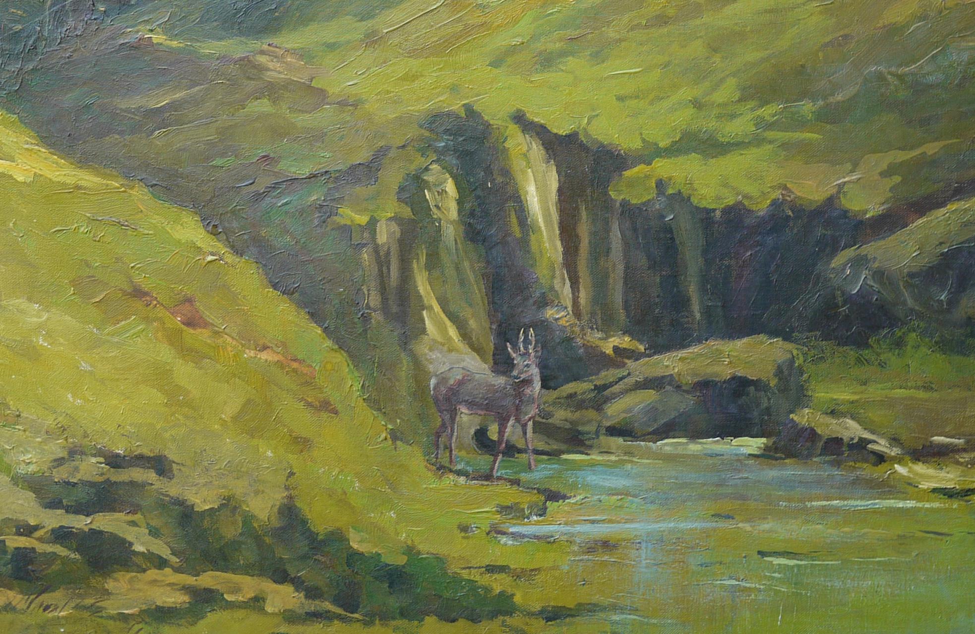 Roe Deer, Albert Berr, Oil on Canvas Painting, 1934 In Excellent Condition In Albignasego, IT
