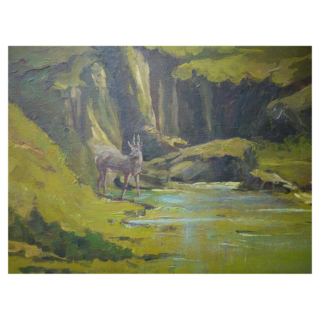 Roe Deer, Albert Berr, Oil on Canvas Painting, 1934