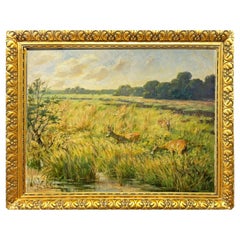 Antique Roe Deer in the Clearing Oil Painting, Heinrich Schütz, 1910
