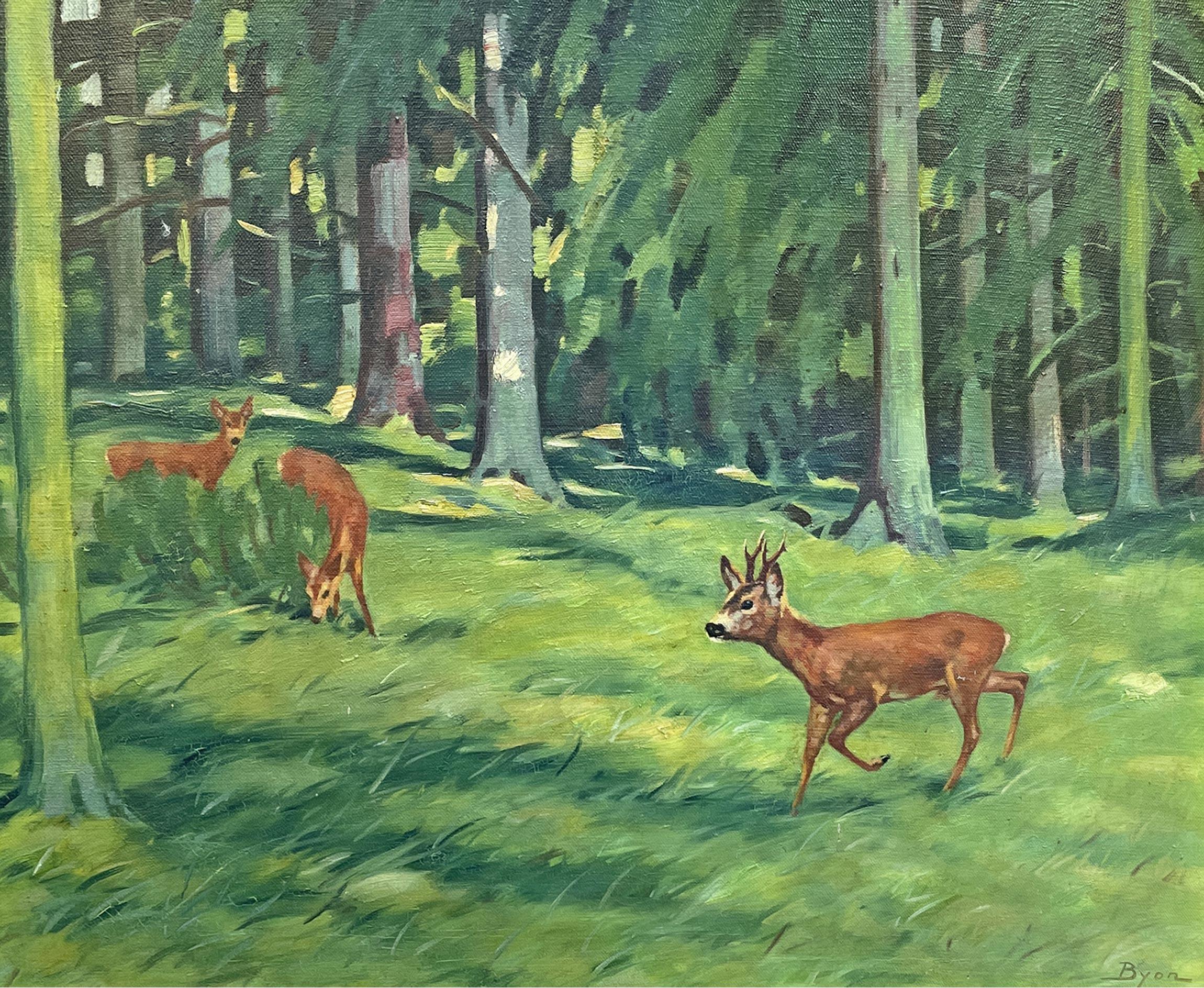 Roe deer in the wood – Constant Freiher Byon (1882 – ?)

47 cm x 57 cm (dimensions referring to the painting only)
58cm x 68cm – including frame
Oil on canvas – early 1900s

A young male roe deer is on the move in the woods in the middle of