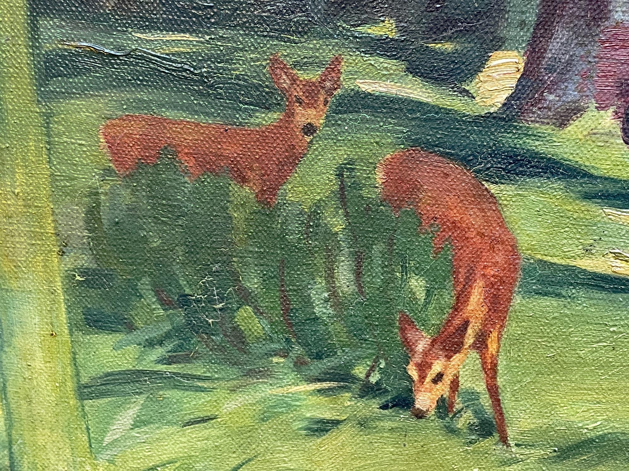 Canvas Roe Deer in the Wood Painting, Constant Freiher Byon, 1910