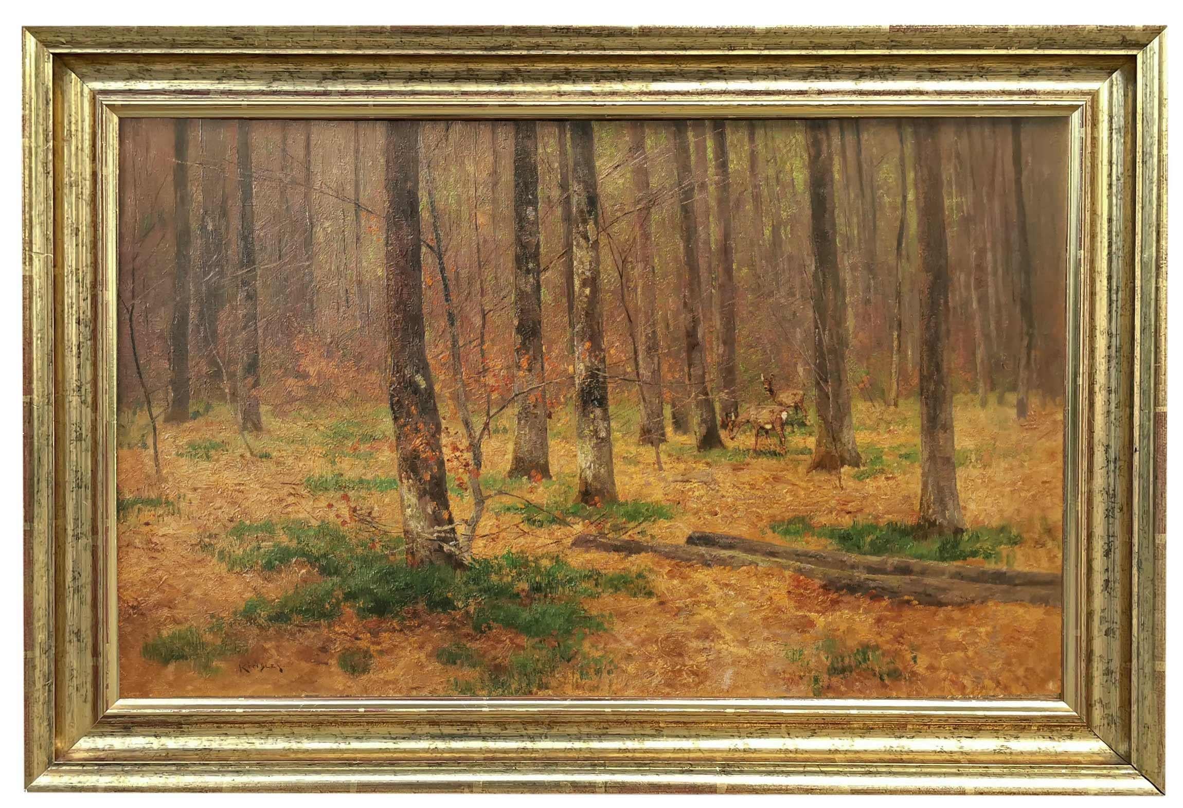 Roe Deer in the Woods – Nelson Gray Kinsley (1863 – 1945)

Work measurements: 36 x 59 cm
Measurements with frame: 45 x 68 cm
Technique: oil on canvas
Period: 1910s

In the woods, spring is upon us: the snow has completely melted and the first tufts