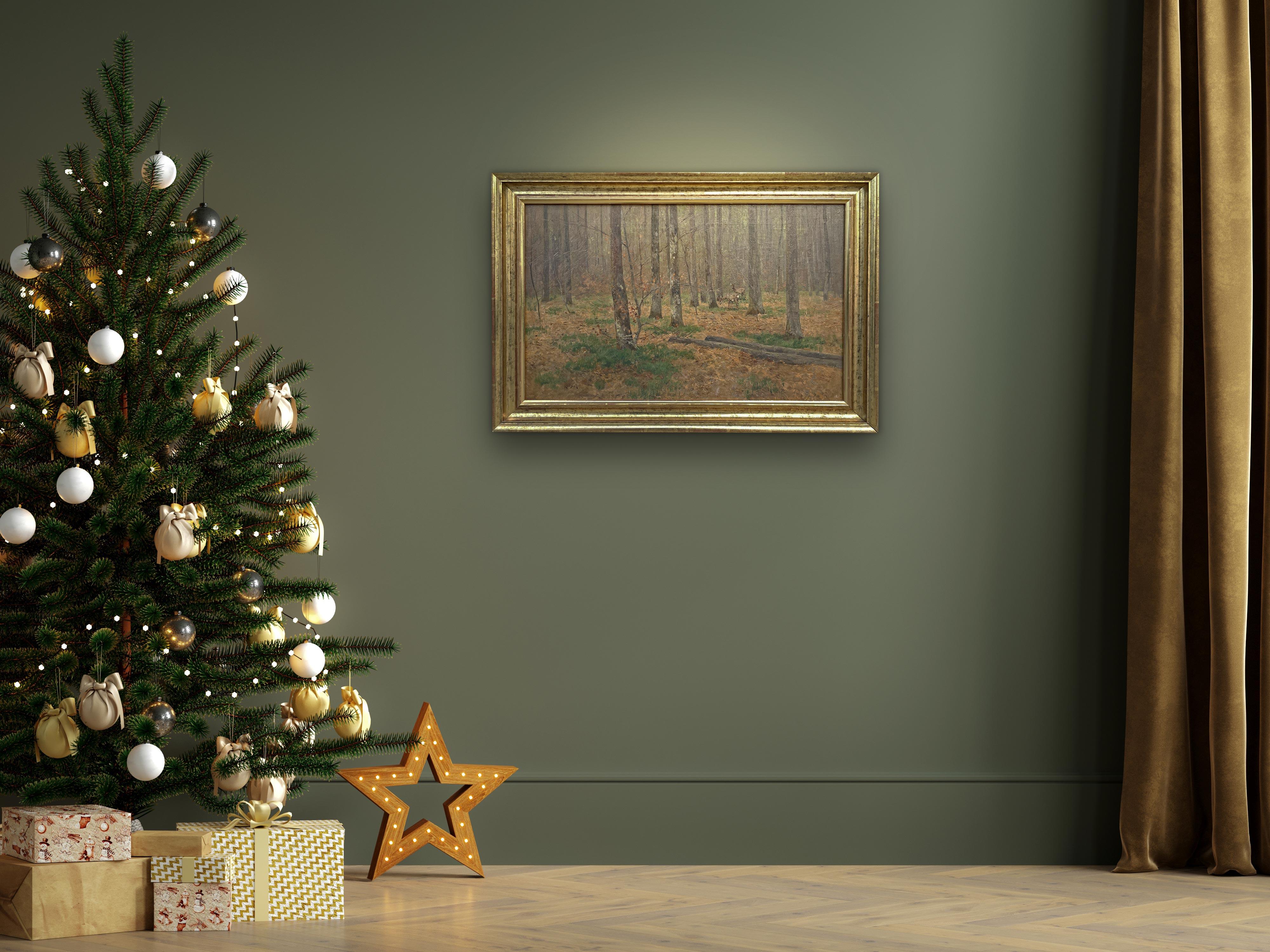 Roe Deer in the Woods, Öl auf Leinwand, Gemälde von Nelson Gray Kinsley im Zustand „Gut“ im Angebot in Albignasego, IT