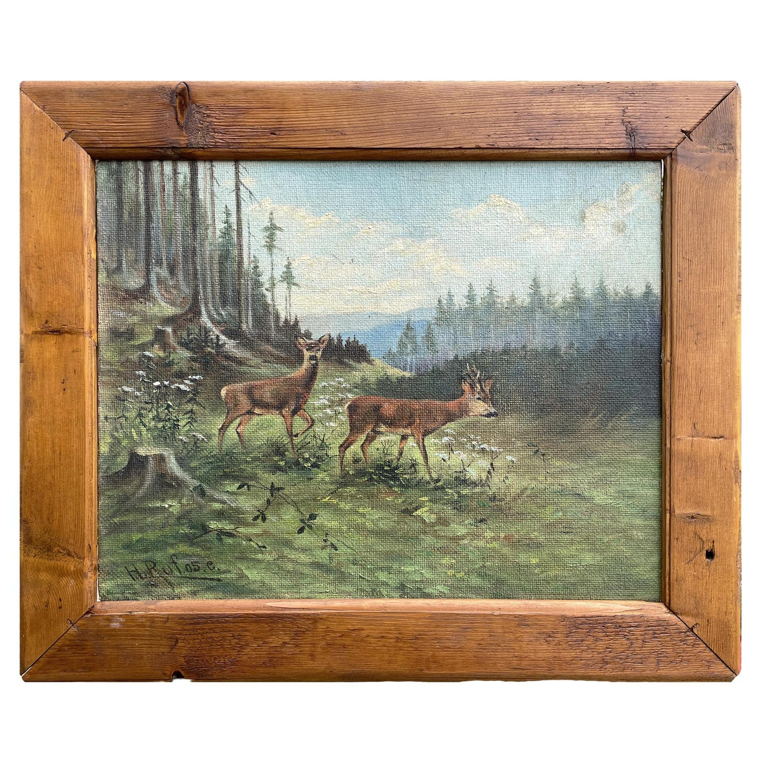 "Mountain Side with Deer, " Oil on Canvas by German Painter Wilhelm  Buddenburg For Sale at 1stDibs