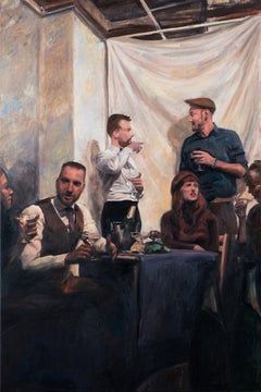 Strangers, friends and Champagne, Painting, Oil on Canvas