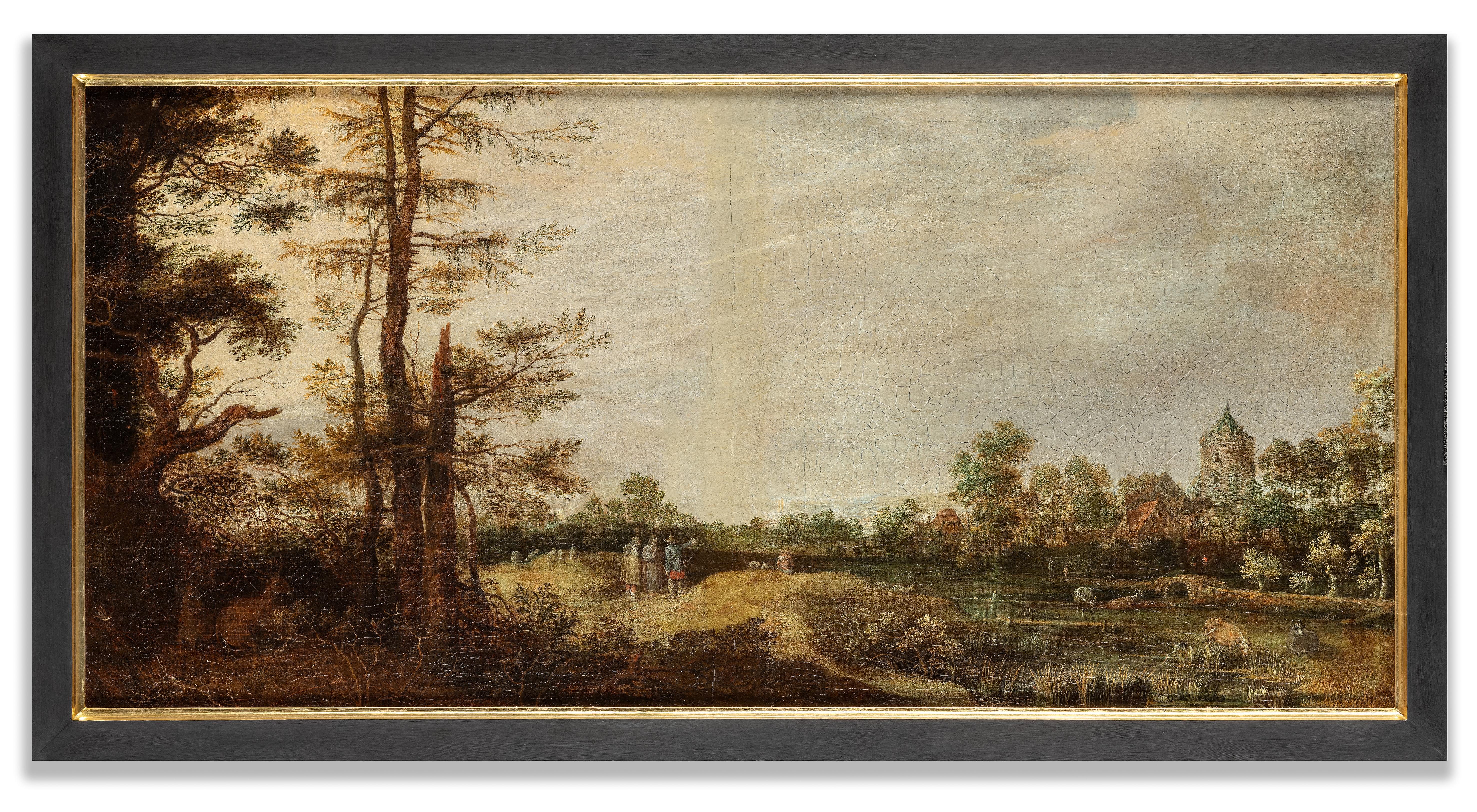 Strada per Emmaus in un paesaggio, Pellegrini, Gillis de Hondecoeter, Antico Maestro - Painting di Roelandt Savery