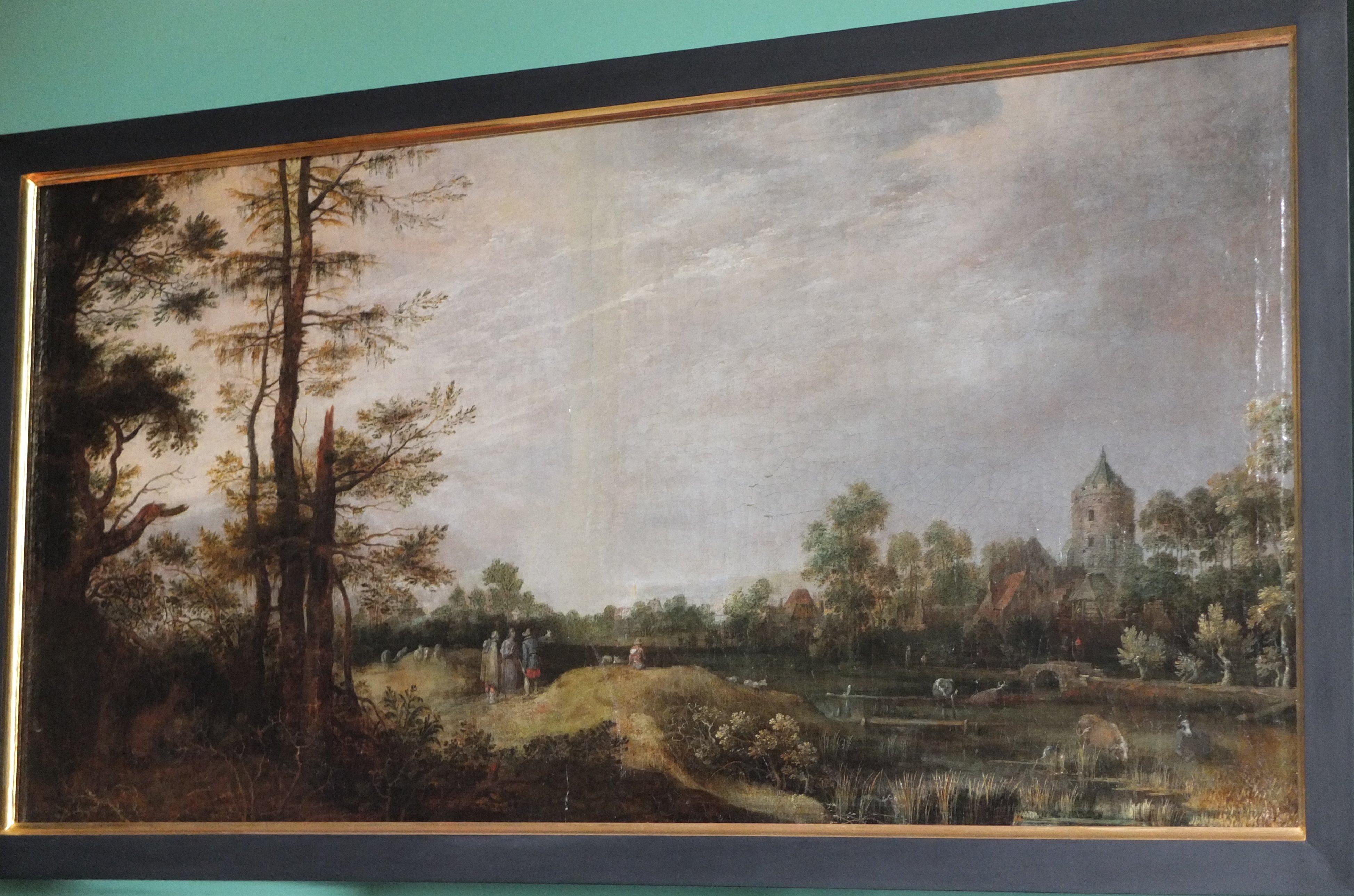 Strada per Emmaus in un paesaggio, Pellegrini, Gillis de Hondecoeter, Antico Maestro - Landscape Painting Marrone di Roelandt Savery