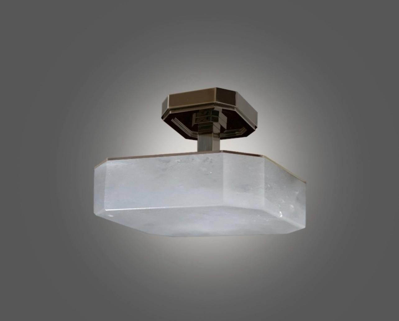 Carved octagonal form rock Crystal semi flush mount,created by Phoenix  Aged brass finish  Three E12 socket installed,180w total