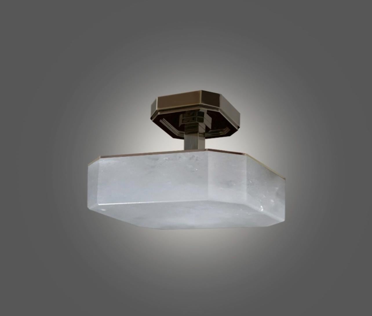 Carved  octagonal form rock Crystal semi flush mount,created by Phoenix 
Aged brass finish 
Three E12 socket installed,180w total 