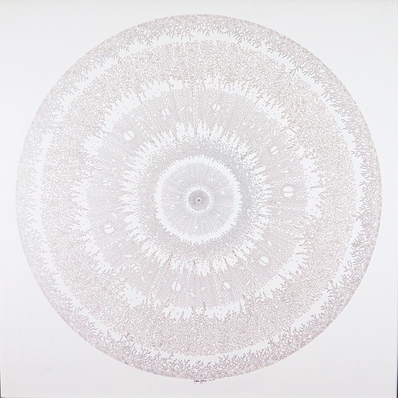 Rogan Brown Abstract Painting - Mandala Variations - Silver 2