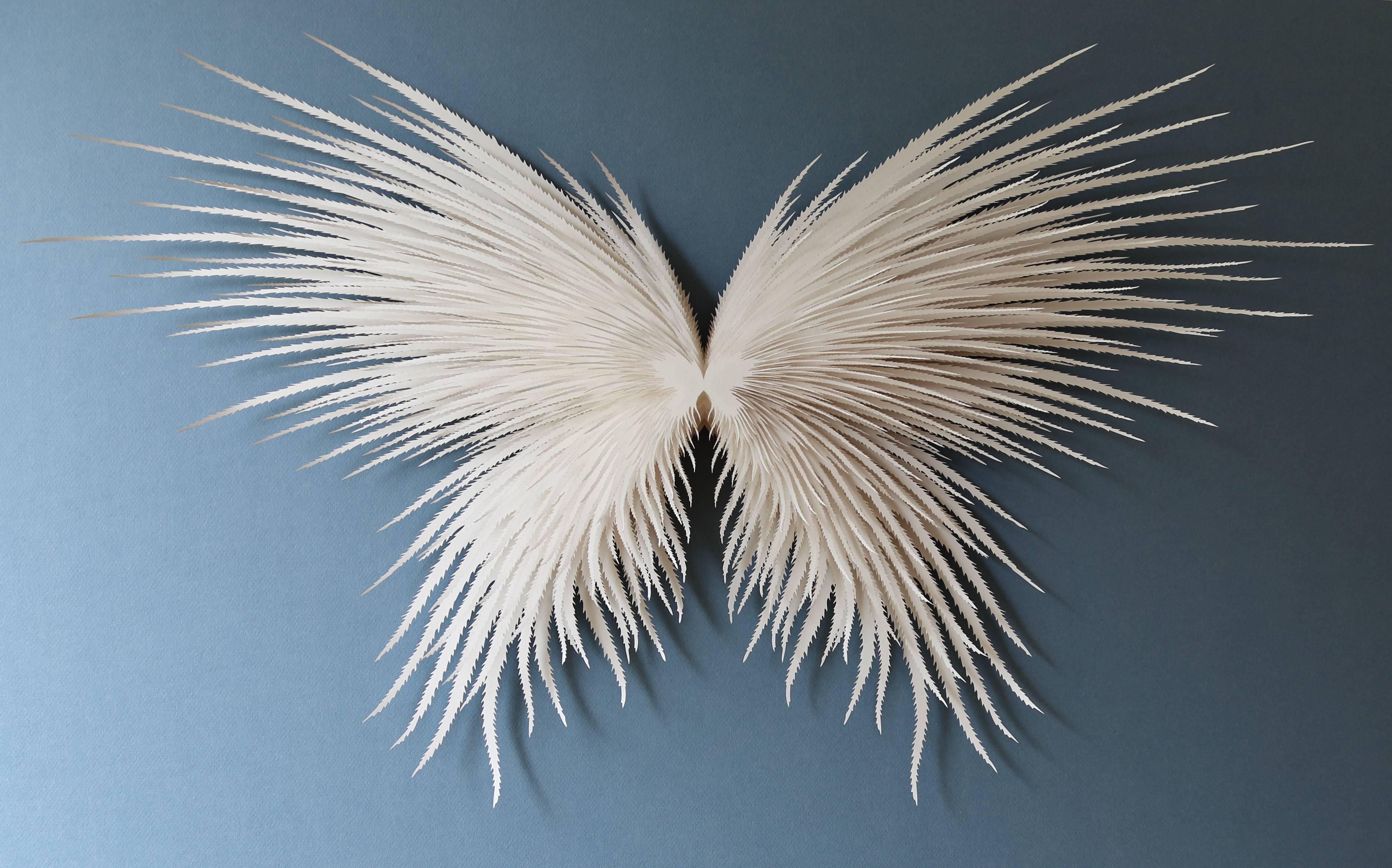 Rogan Brown Abstract Sculpture - "Angel Wings", Hand Cut and Laser Cut Paper Wall Sculpture, Butterfly