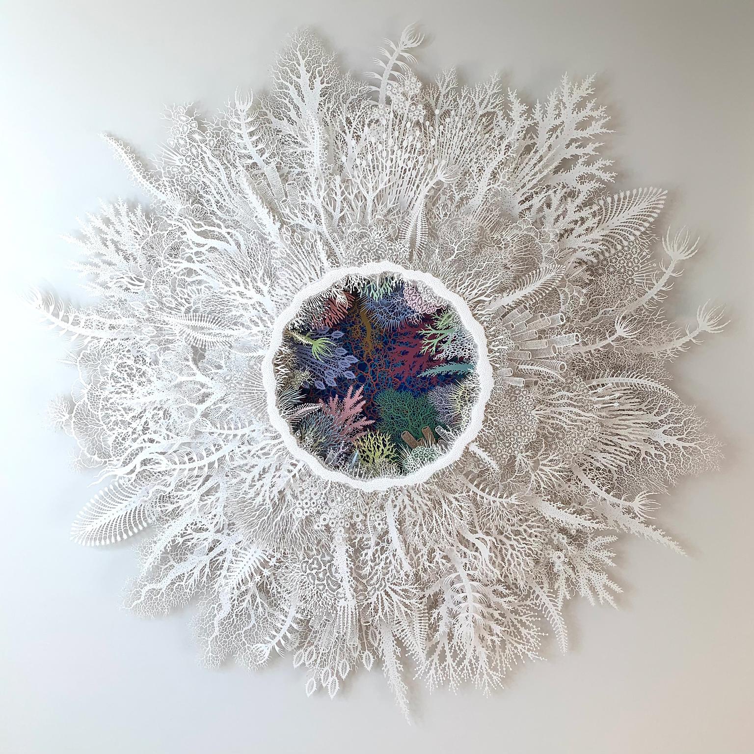 Rogan Brown Abstract Sculpture - "Ghost Coral Color Variation", Organic Hand Cut, Laser Cut, Paper Wall Sculpture