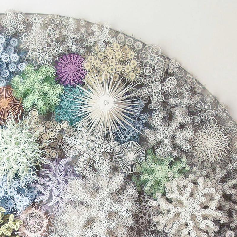 Magic Circle in Color by Rogan Brown
Laser and hand cut paper, framed in a plexiglass shadowbox

Available by commission. Please allow 12-14 weeks production time.
A smaller version measuring 31