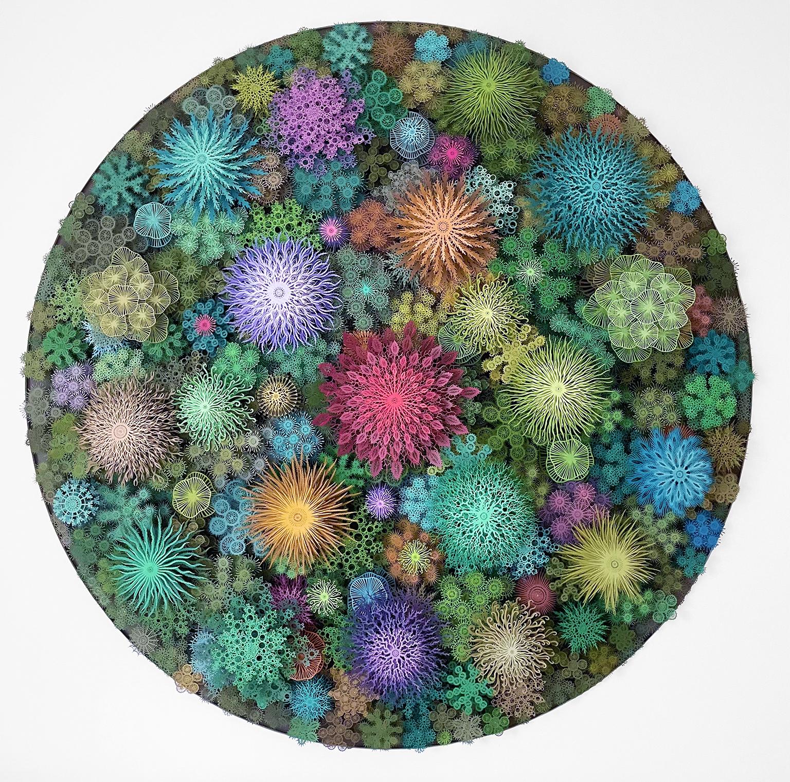 "Magic Circle Deep Color", Hand & Laser Cut Paper Wall Relief Sculpture