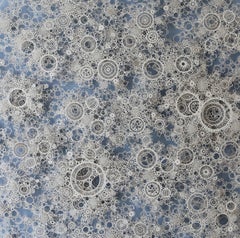 "Quantum Foam", Organic Hand Cut, Laser Cut, Paper Wall Sculpture, White, Blue