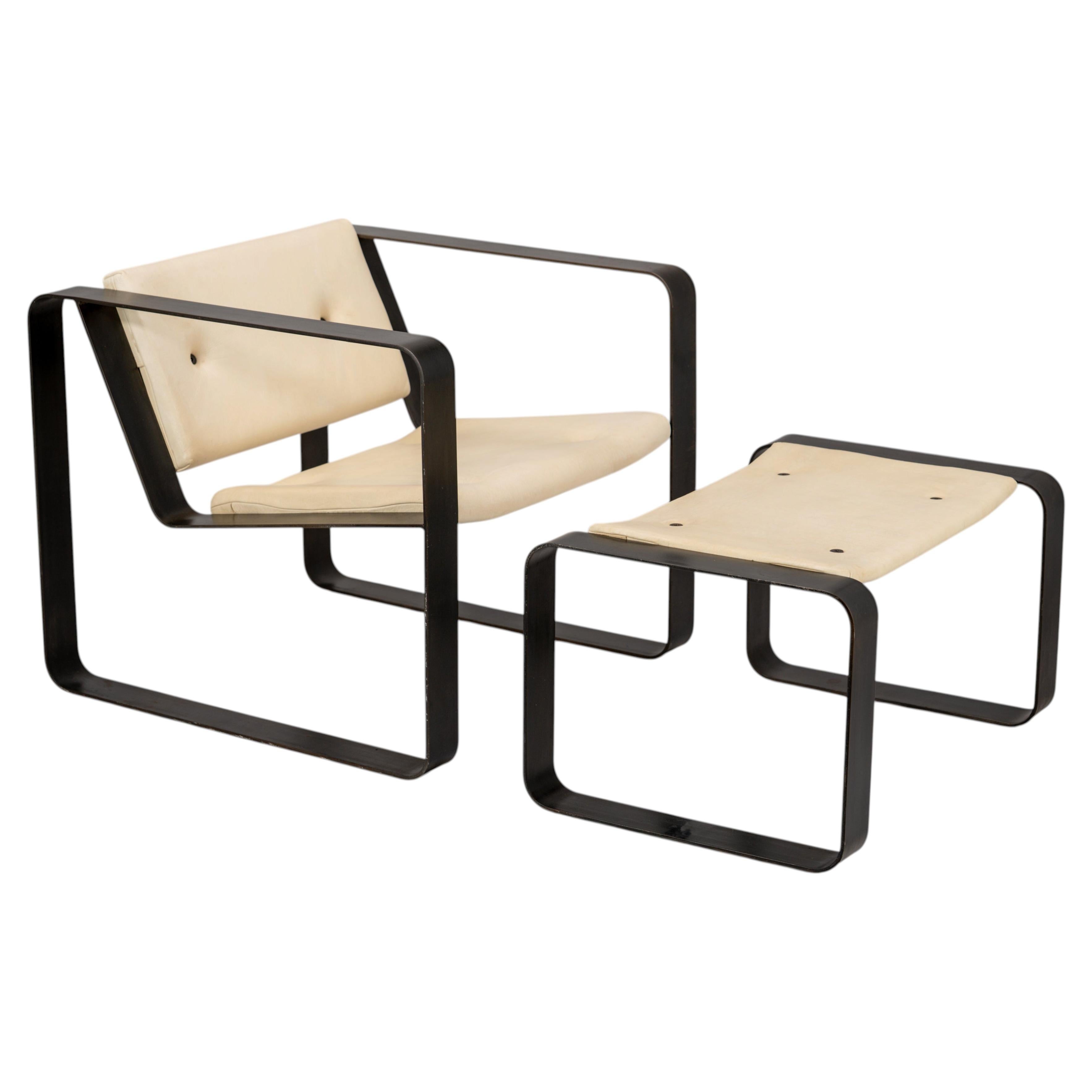Rogan Gregory Post-Modern Armchair & Ottoman, Leather & Metal, 2007 For Sale