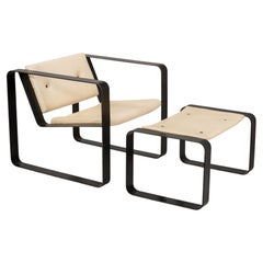 Rogan Gregory Post-Modern Armchair & Ottoman, Leather & Metal, 2007
