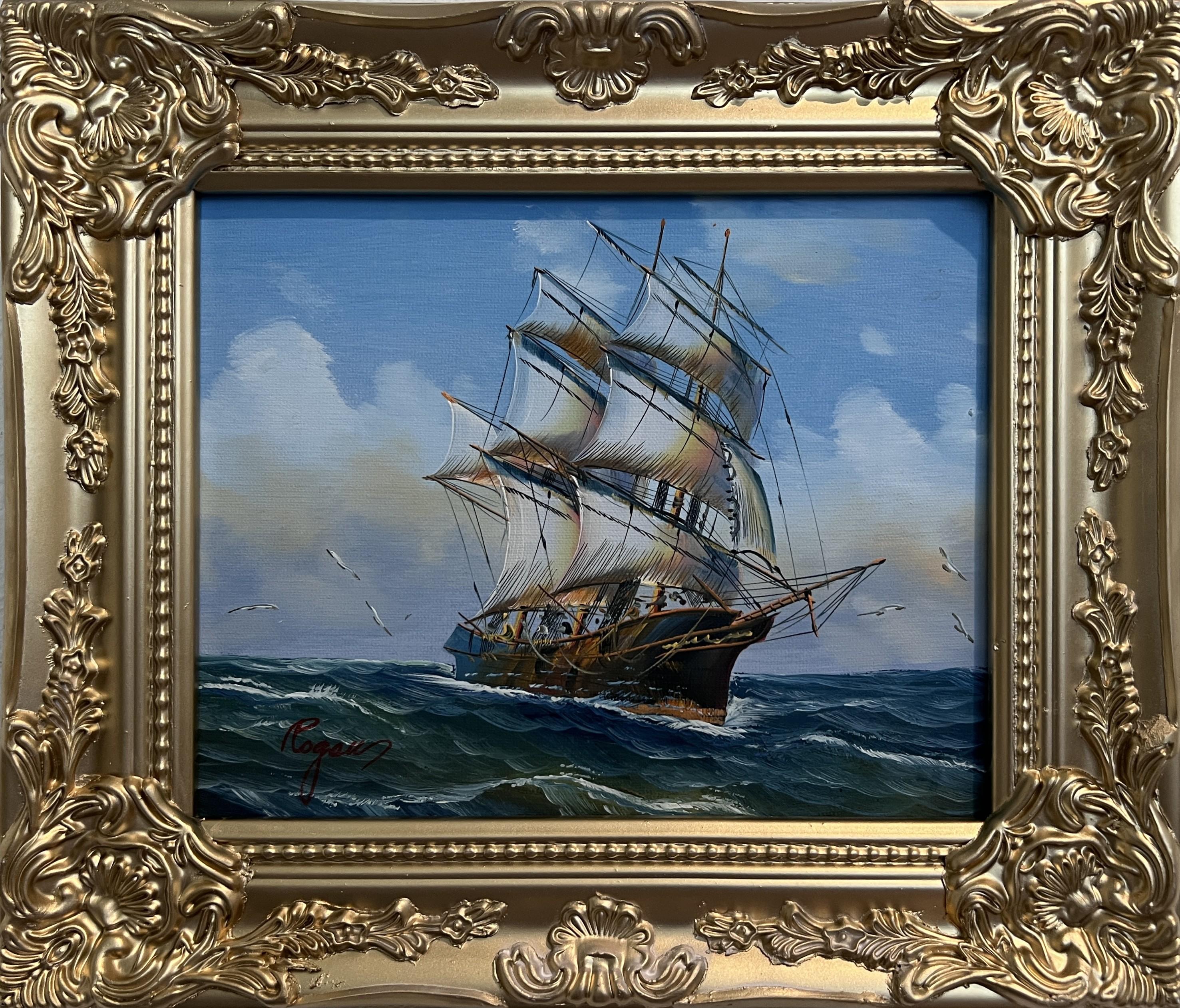 Rogan Maritime Ölgemälde auf Leinwand Segelschiff Seestück Gerahmte Nautische Kunst