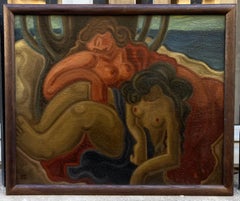 Roger Astruc. The two friends, 1944. Cubist oil painting. Framed.