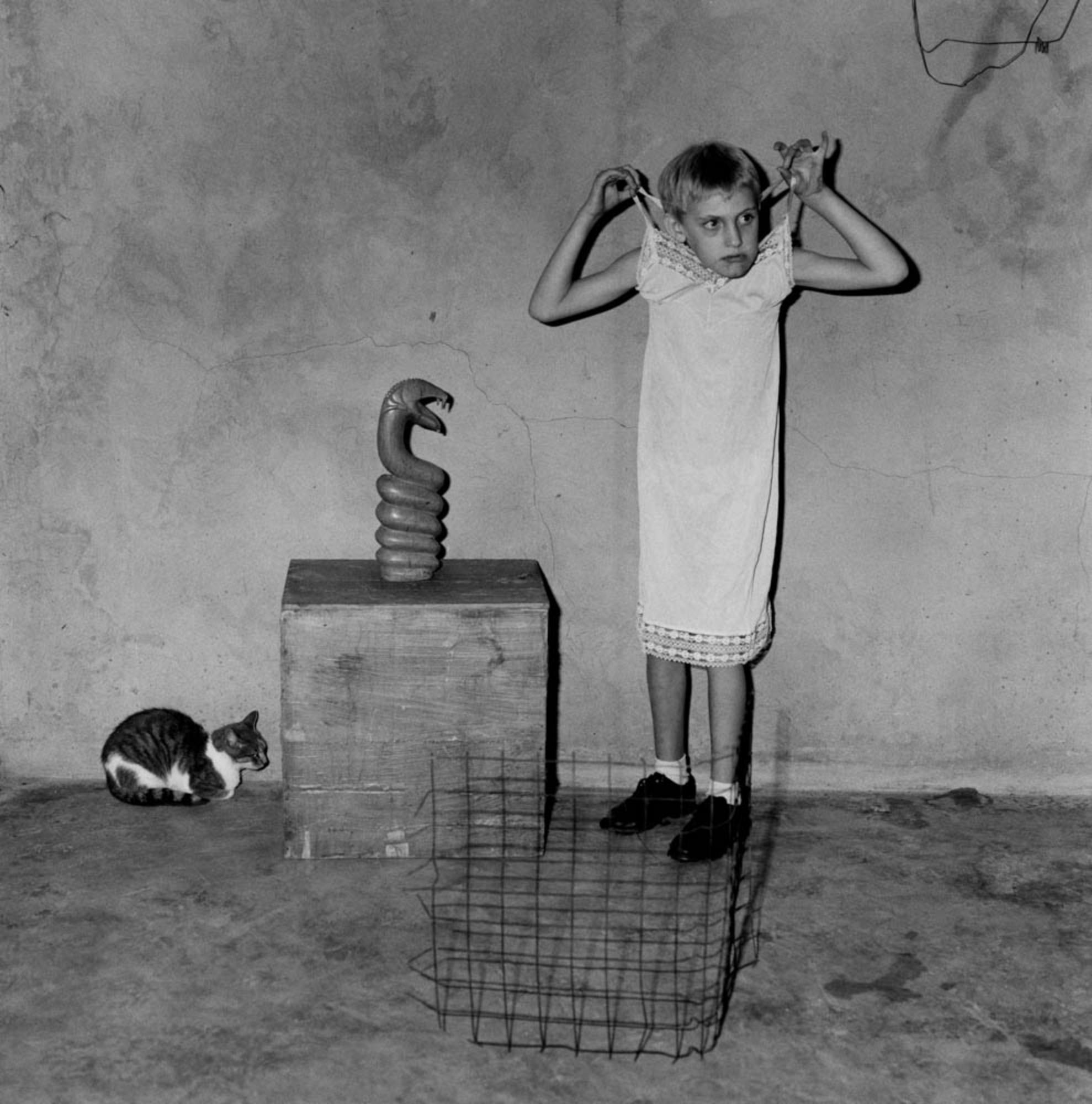 Dress Up – Roger Ballen, Black and White, Staged, Vintage Photography, Cat