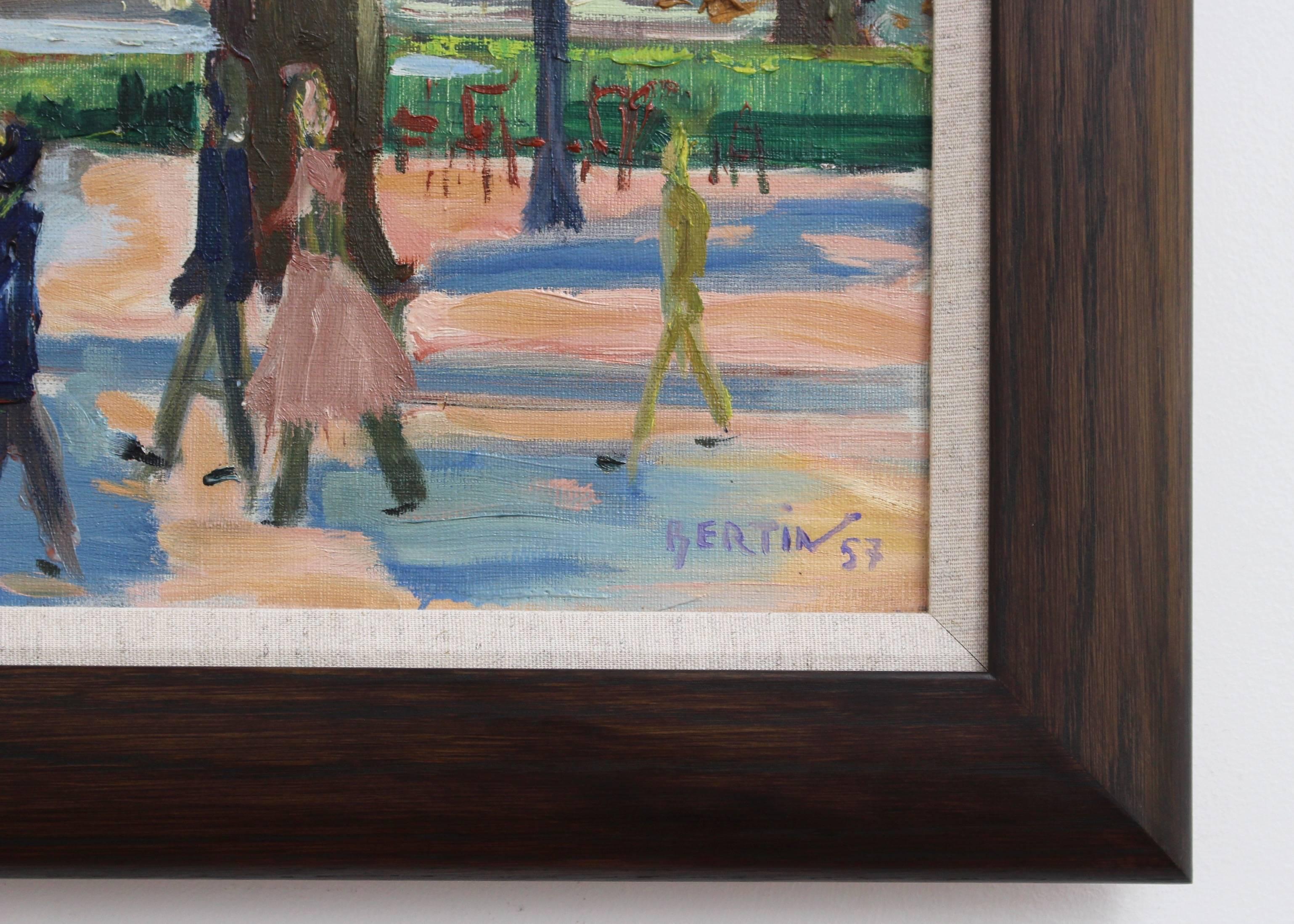 Roundabout at the Champs-Élysées, oil on canvas (1957), by Roger Bertin (1915 - 2003). Just up a bit from the Place de la Concorde not far from the Grand Palais in Paris can be found a peaceful respite from the busy Champs-Élysées and the Arc de