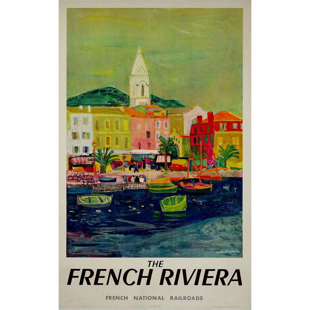 Affiche originale de 1956 - La Côte d'Azur - Chemins de fer nationaux français SNCF - Print de Roger Bezombes