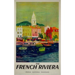Affiche originale de 1956 - La Côte d'Azur - Chemins de fer nationaux français SNCF