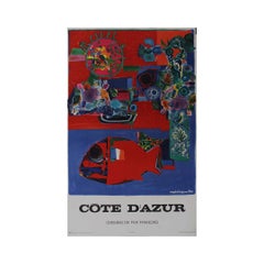 Cartel surrealista de Roger Bezombes con peces, de la SNCF, Costa Azul, 1972