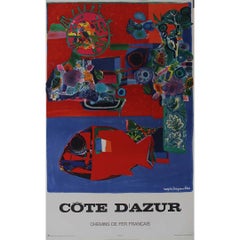 Cartel surrealista de Roger Bezombes con peces, de la SNCF, Costa Azul, 1972