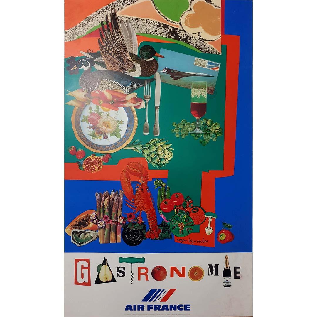 1981 Original poster by Roger Bezombes - Air France - Aviation - Gastronomy For Sale 1
