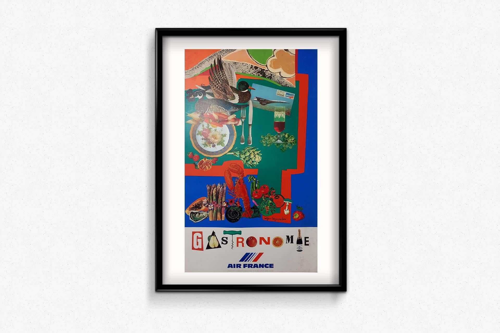 1981 Original poster by Roger Bezombes - Air France - Aviation - Gastronomy For Sale 3