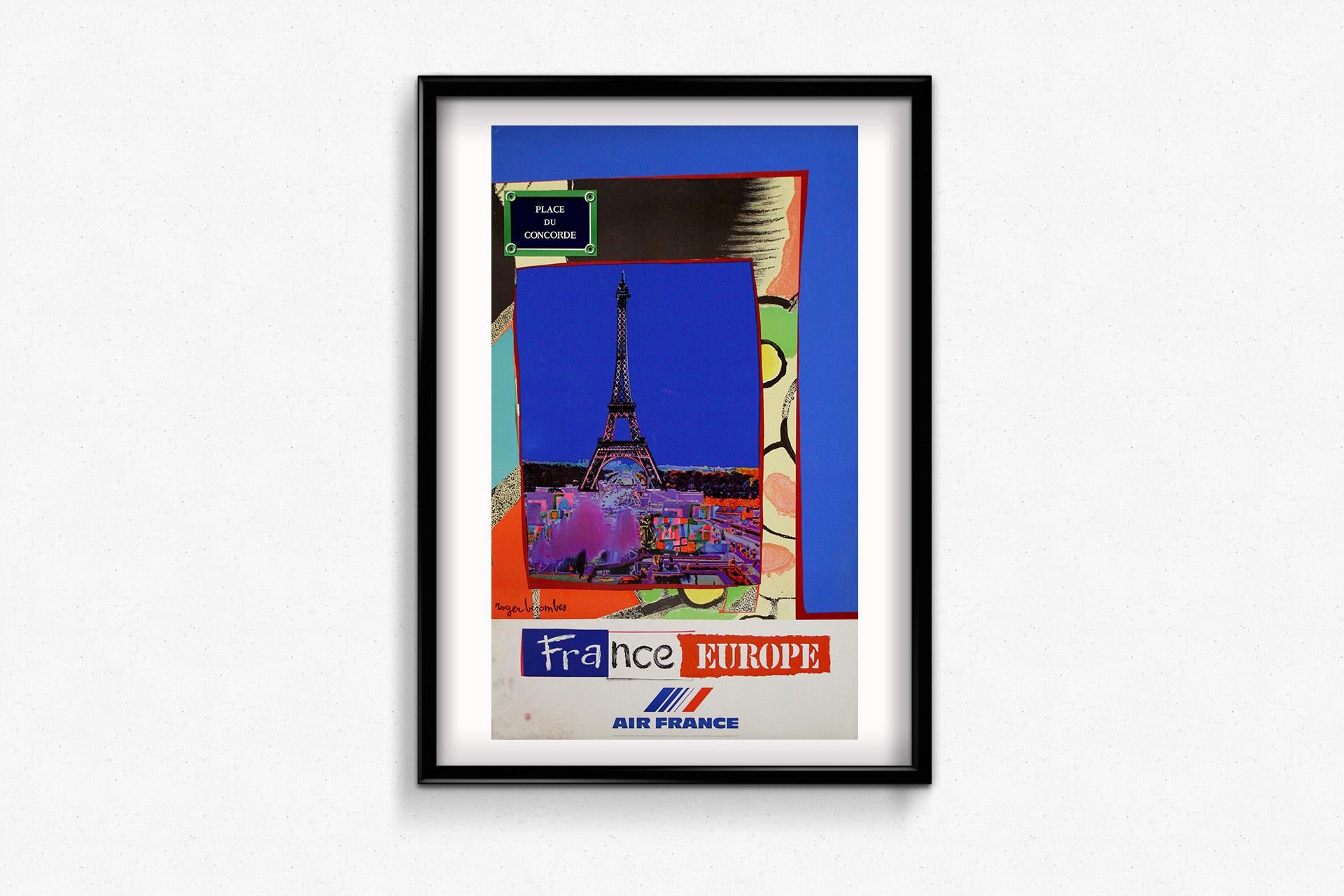 1981 original travel poster by Roger Bezombes - Air France - Europe - Concorde For Sale 3