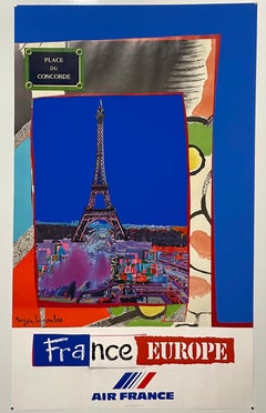 Französische Modernistische Mourlot-Lithographie, Vintage Air France-Poster, Roger Bezombes
