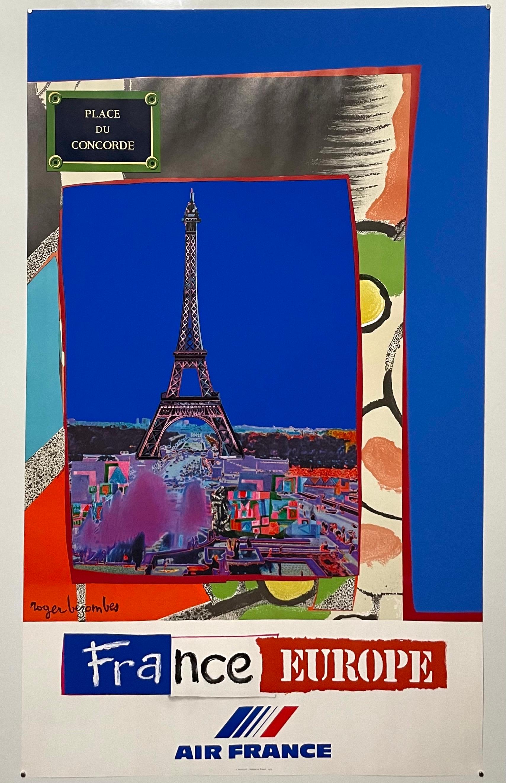 French Modernist Mourlot Lithograph Vintage Air France Poster Roger Bezombes For Sale 1