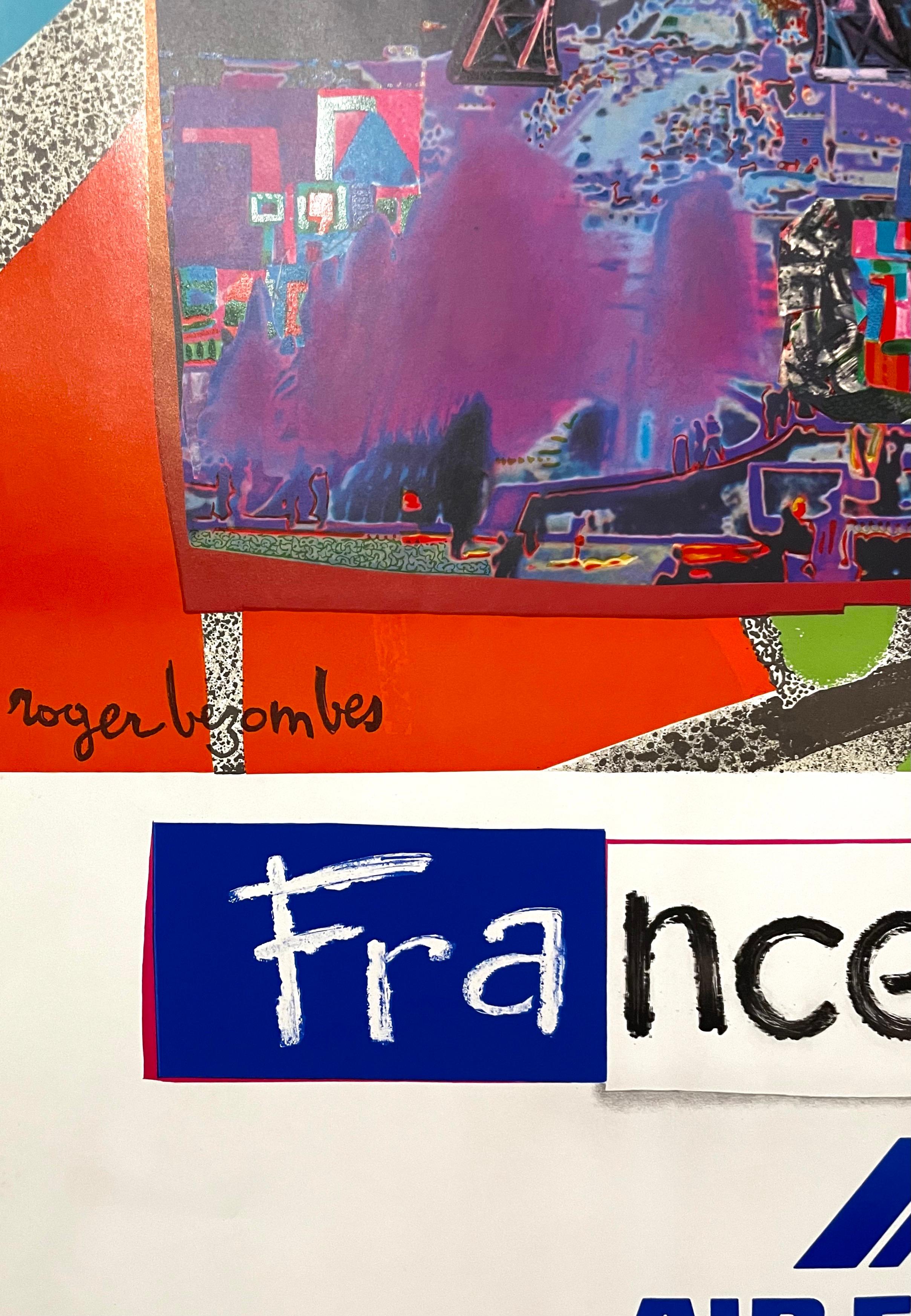 French Modernist Mourlot Lithograph Vintage Air France Poster Roger Bezombes For Sale 2