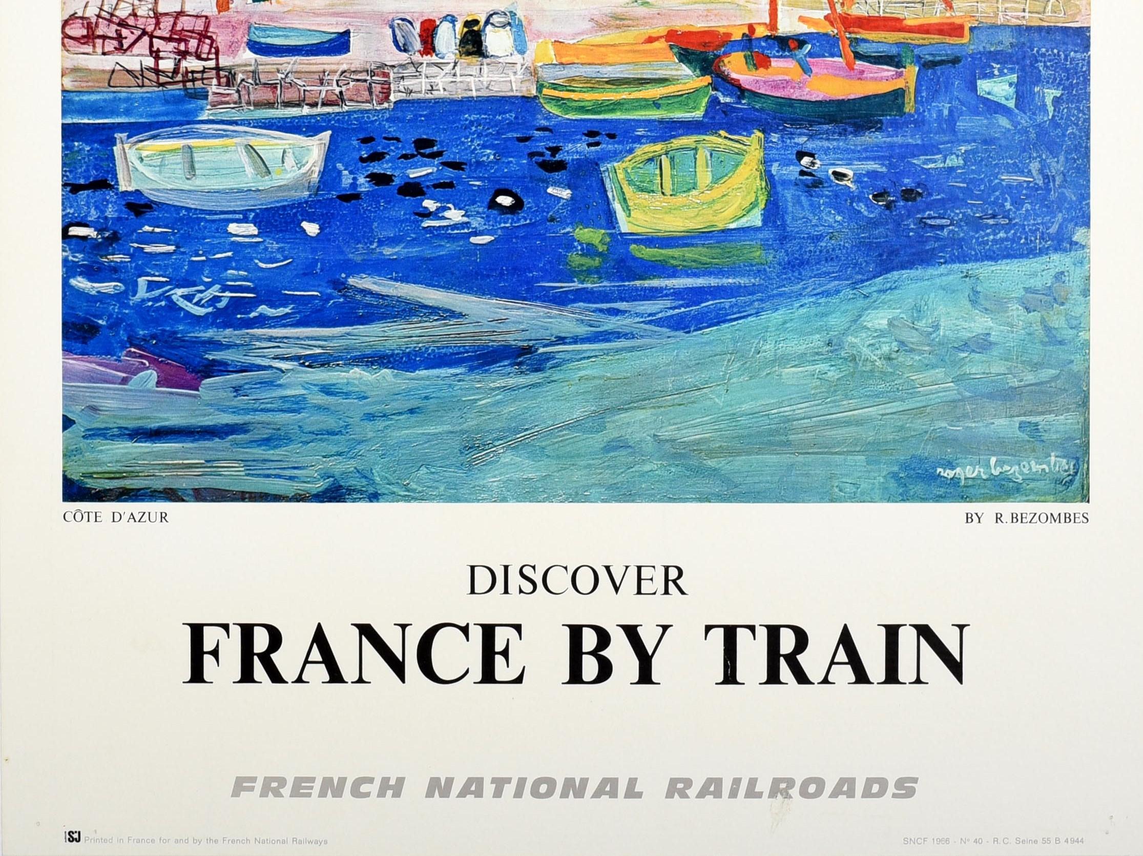 Poster originale d'epoca Scoprire la Francia in treno Costa Azzurra Costa Azzurra Arte - Print Beige di Roger Bezombes