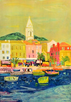 Original Vintage Train Travel Poster French Riviera SNCF Bezombes Cote d'Azur