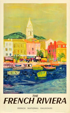 Original Vintage Train Travel Poster French Riviera SNCF Bezombes Cote d'Azur