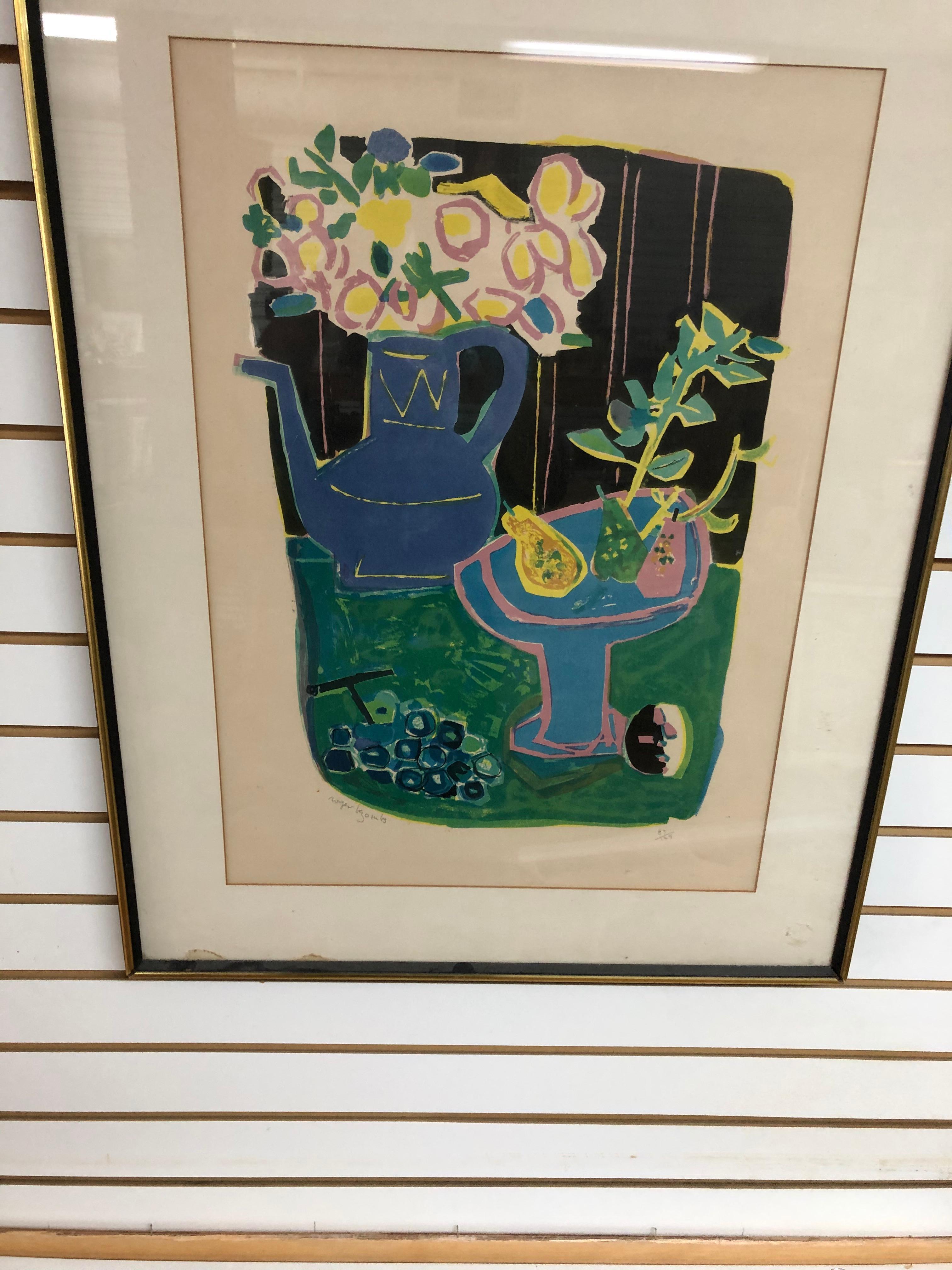 Roger Bezombes  La Cafetiere Bleue Lithograph For Sale 1