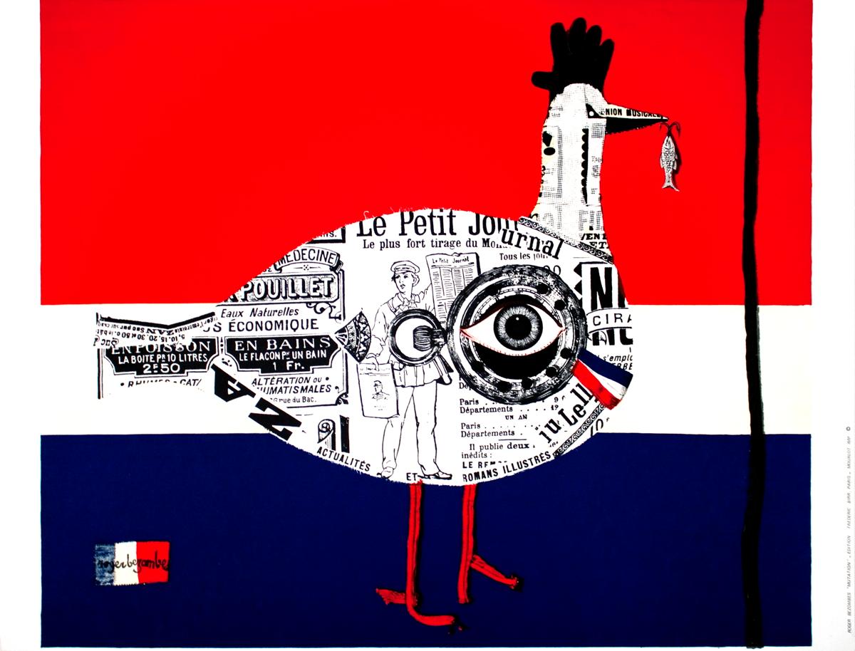 Roger Bezombes-Mutation-24" x 31.5"-Lithograph-1986-Contemporary-Blue, Red, White-france, french

