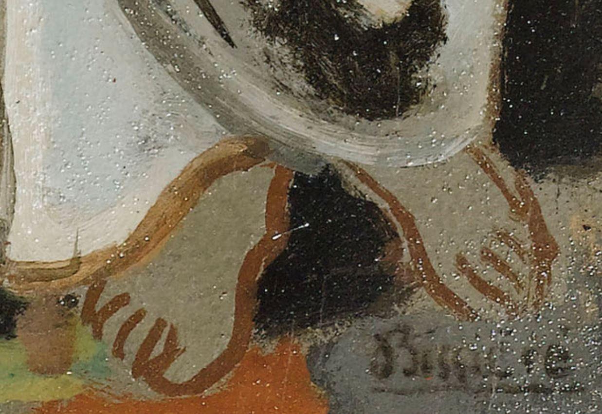 Roger Bissière (French, 1886–1964) 
Nu Debout au Panier de Fruits, 1925
Oil and sand on panel
Signed lower right: 'Bissière'
77.5 by 35.8 cm.

Provenance
- Galerie Druet, Paris
- Private Collection, Zurich 
- Private Collection, Basel
- Private