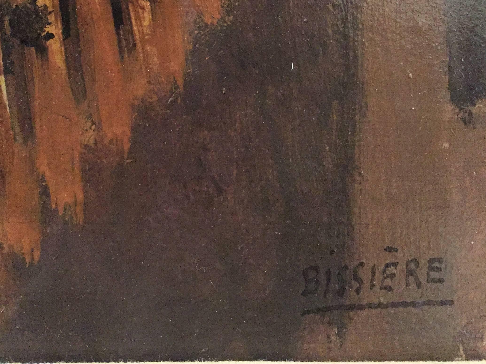 Roger Bissière (Villeréal, France, 1886 -  Boissiérettes, France, 1964)
Pot de fleur et tasse sur un gueridon, 1926 ca, oil on wood panel, signed lower right.

SIZE: cm 89 x 62
SIZE WITH FRAME: cm 107,5 x 81,5 x 5 

Provenance:	
Paris, private